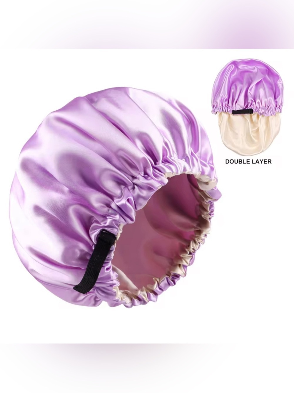 NEW Double Layer Adjustable Satin Sleep Bonnet Light Purple NWOT